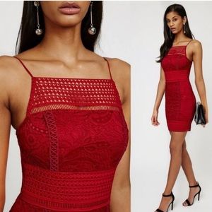 Topshop floral lace bodycon Red/Orange dress